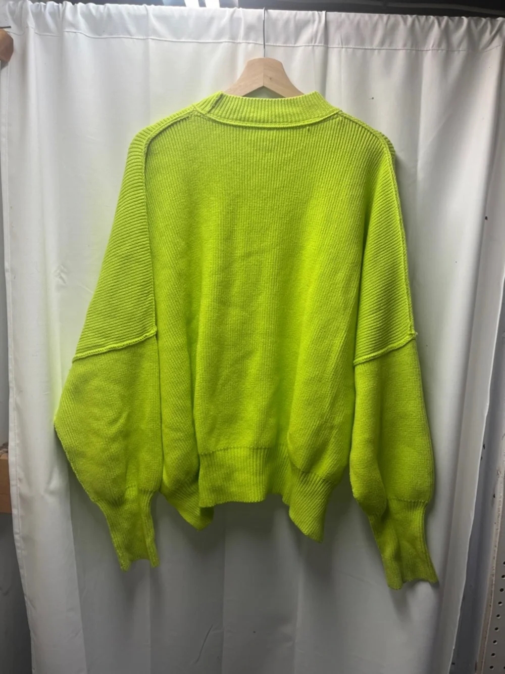 Free People Easy Street Bright Lime Green Oversized Slouchy Sweater- S